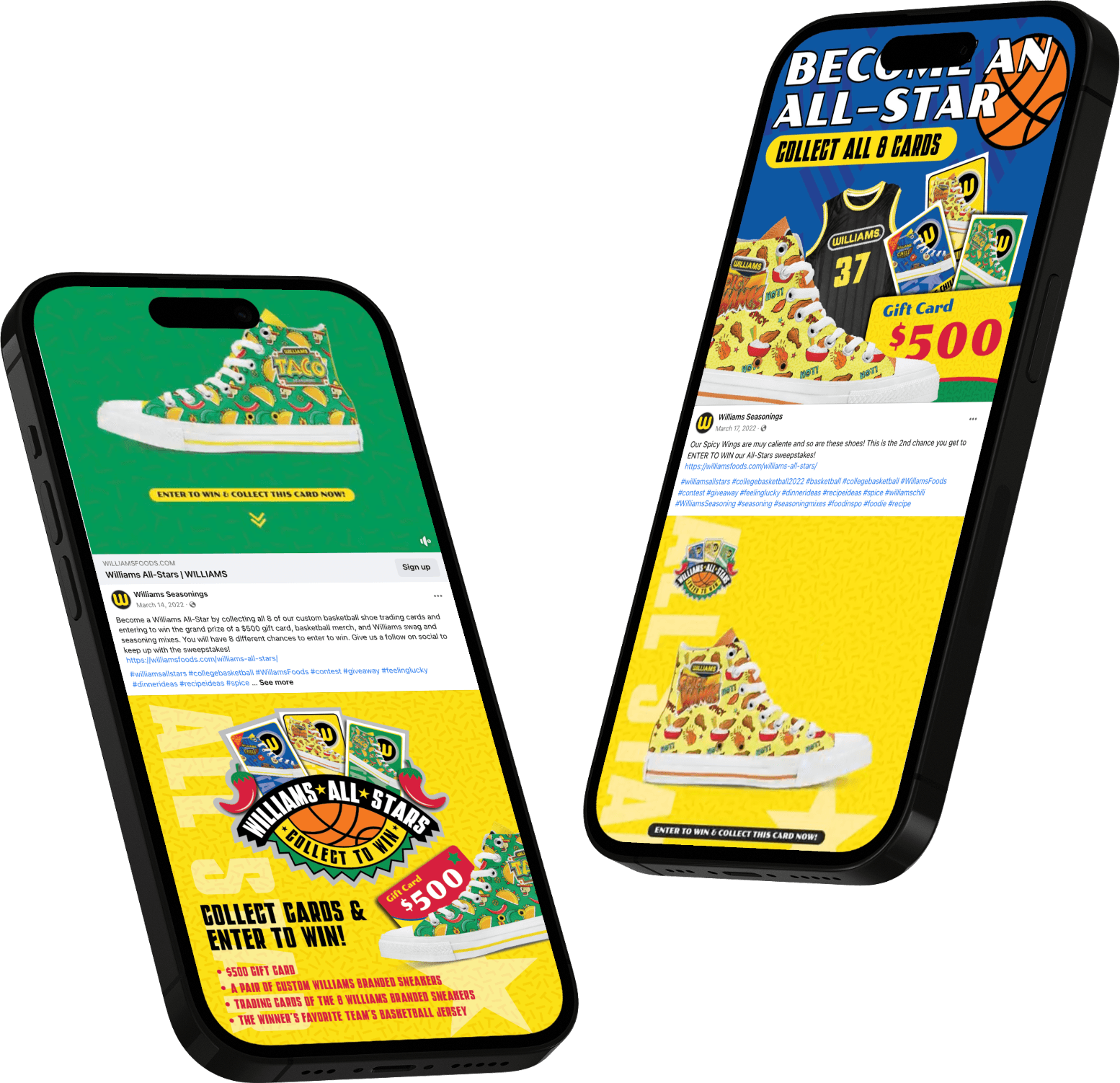 Williams All-Stars campaign โ live Facebook and Instagram posts on phone mockups